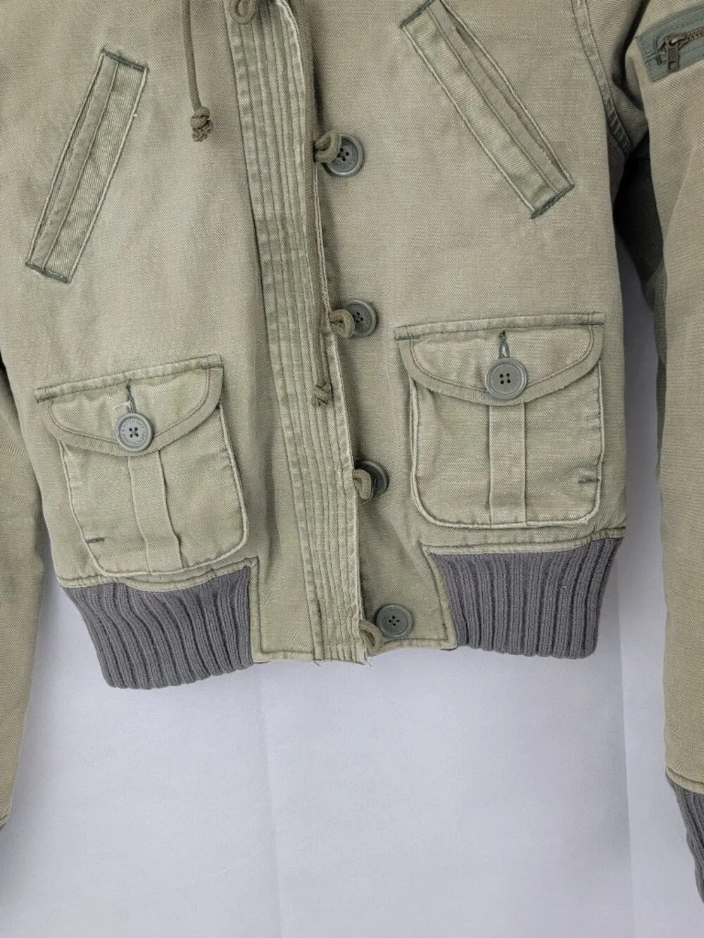 ABERCROMBIE & FITCH Womens Jacket M Cropped GREEN Utility Bomber Quilted VTG Y2K - Picture 4 of 15